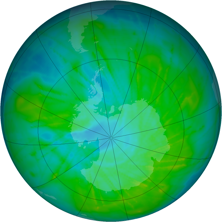 Antarctic ozone map for 01 January 2015